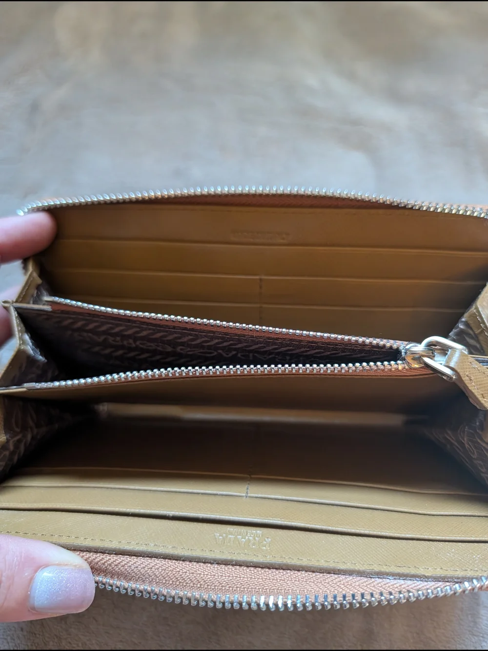 Prada Taupe Zip-Around Logo Wallet